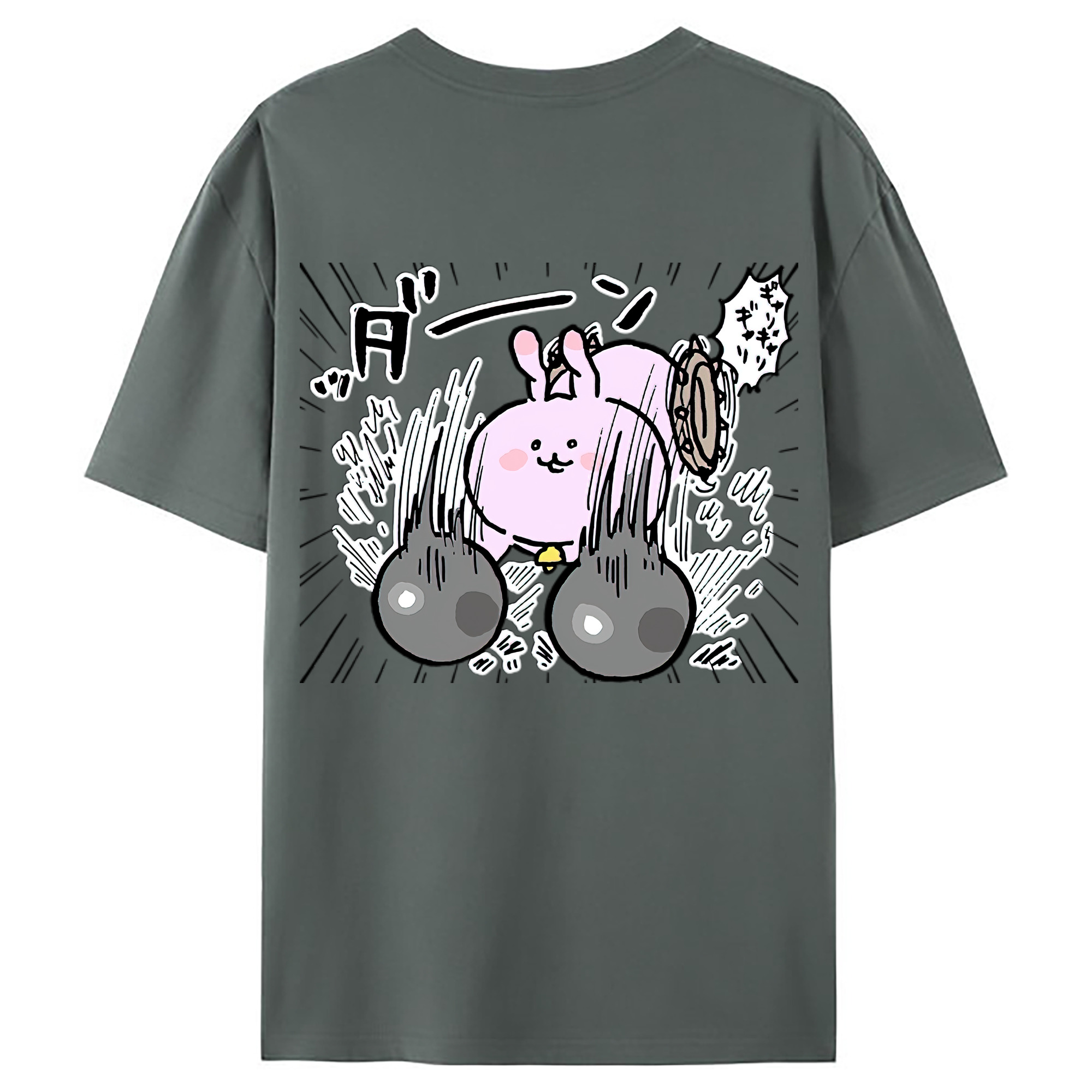 （画像用） ちいかわ うさぎ Chii-kawa usagi 綿100％ メンズ半袖Tシャツ（バックプリント） 通気性